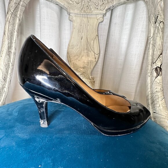 Cole Haan Black Patent Leather Peep-Toe Heels with Nike Comfort Technology - Picture 2 of 4